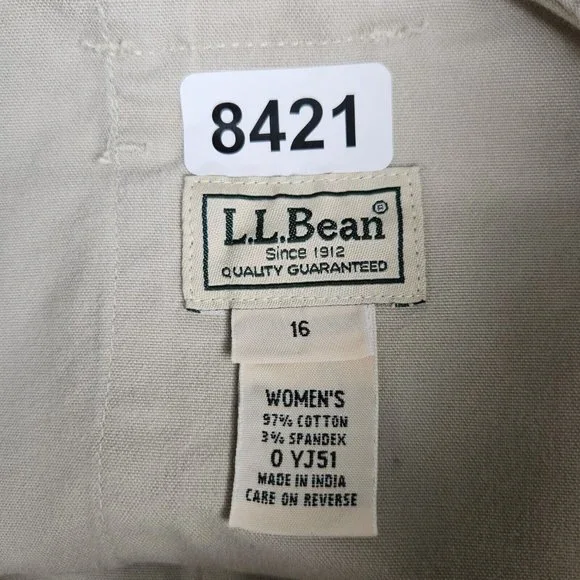 LL Bean Shorts Women 16 Tan Cream Cargo High Waist Casual Hiking Outdoor Fishing - Picture 8 of 9